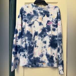 Nike Tie-Dye Crewneck Sweatshirt - Navy/White with Pink Accent Oversized